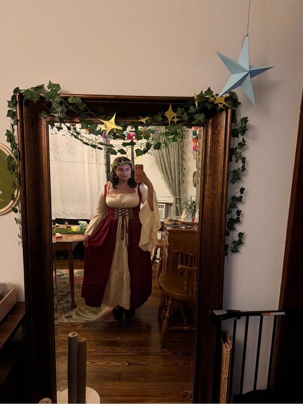 Renaissance Style Burgundy and Cream Dress - Brand Unspecified